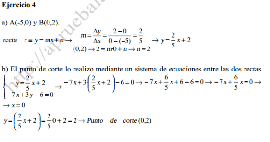 problema resuelto ecuaciones de la recta examen acceso grado superior matematicas 